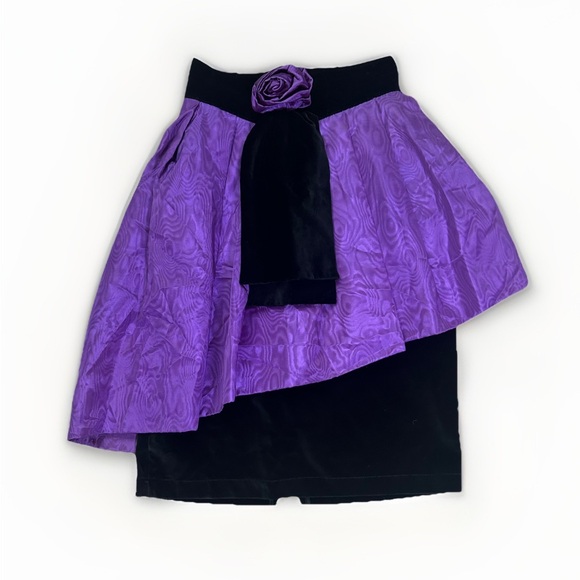 M Made In Italy Dresses & Skirts - Italian VTG 80s high-low Skirt Black Velvet Purple Taffeta Asymmetrical Ruffle S